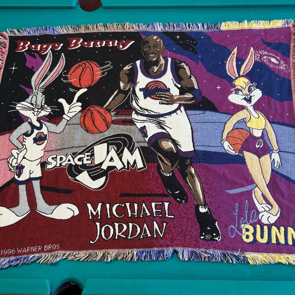 Vintage Space Jam 1996 Bugs Bunny Michael Jordan Tapestry Throw Blanket